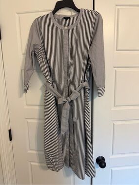 Talbots Petite Black and White Striped Button-Front Summer Dress